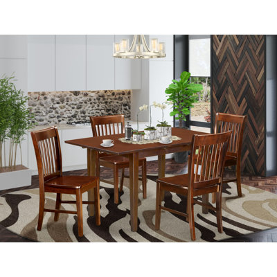 Ensemble de 5 pièces pour 5 pièces comprenant une table de salle à manger rectangulaire avec rallonge papillon et 4 chaises de cuisine, acajou