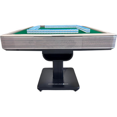Table de mahjong automatique brun clair USA MJ Table. Table pliante à piédestal de style ultra mince avec carreaux numérotés de 40 mm avec couvercle en verre givré élégant