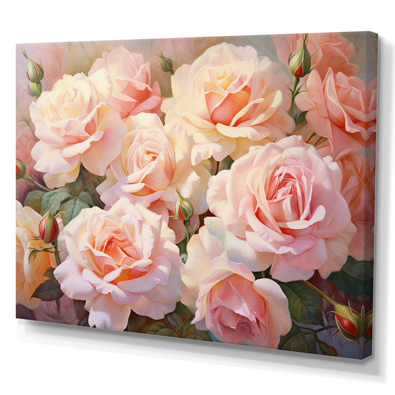 Roses roses, impression romantique, H 12 po x l 20 po x P 1 po, Toile tendue