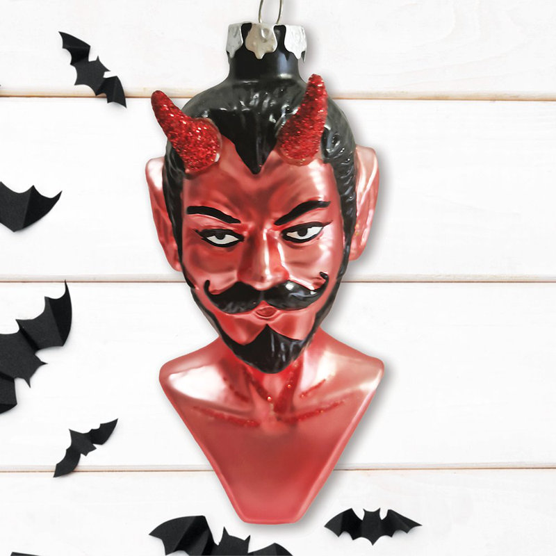 Ornement de Noël tête de diable en verre, décoration d'arbre d'horreur d'Halloween