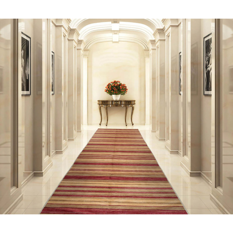 Tapis tibétain en laine noué à la main Rust, Tapis de couloir 12 pi x 2 pi