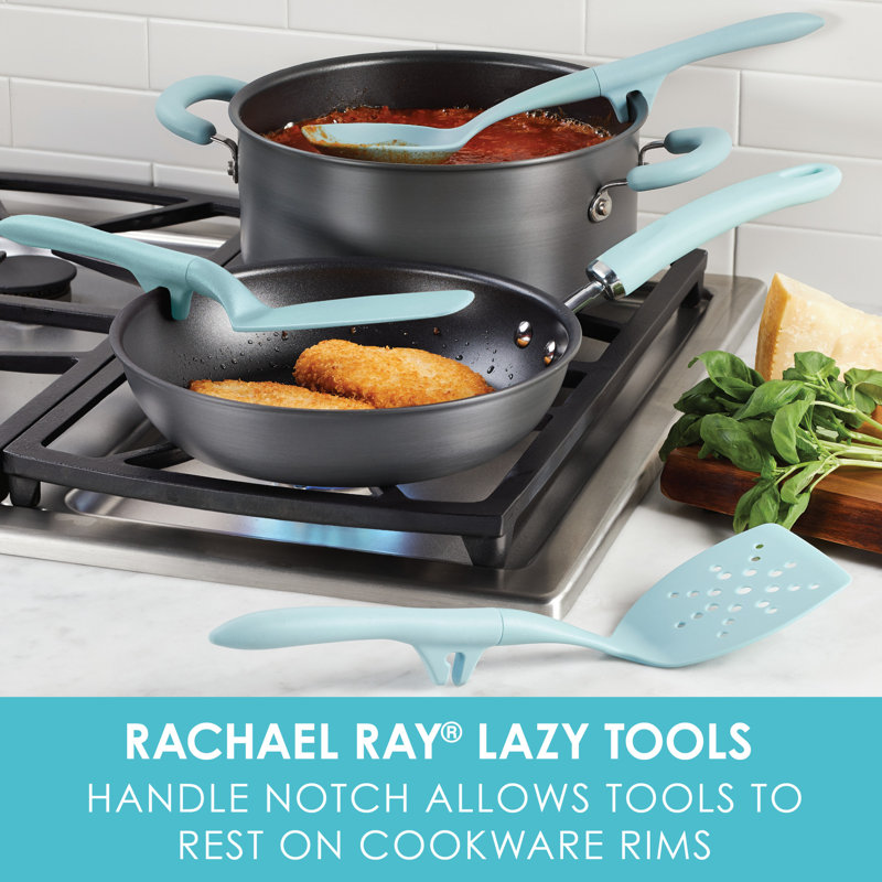 Rachael Ray Tools and Gadgets Lazy Spoon and Flexi Turner Kitchen Utensils Set, 3-Piece, Teal, Light Blue
