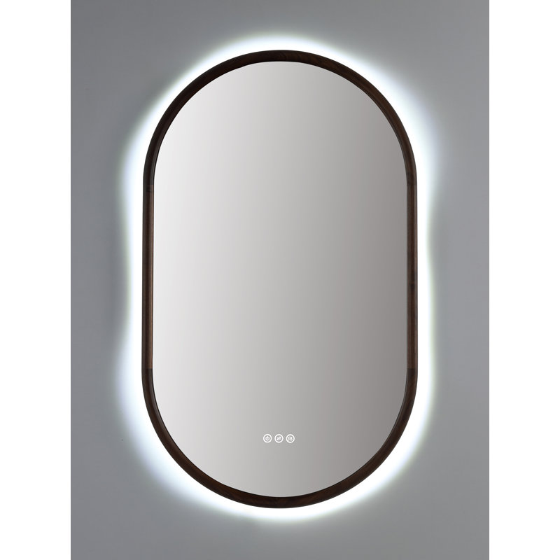 Zen LED Mirror, Walnut, Oval, 39.37" x 23.62"