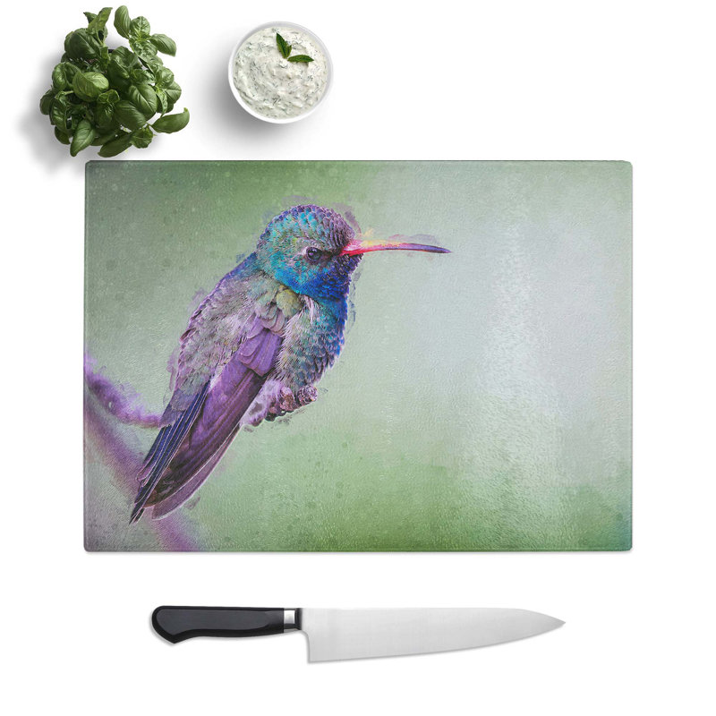 Tempered Glass Broad-Billed Hummingbird Chopping Board, 39 cm W x 28.5 cm L