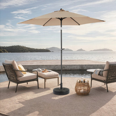 9FT Outdoor Patio Umbrella with Push Button Tilt and Crank, 6 Sturdy Ribs for Deck, Backyard, and Pool, Weather-Resistant Canopy Base Not Included
