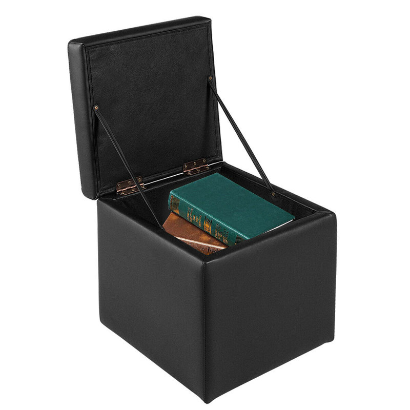 Repose-pieds carré en similicuir avec rangement Haugh, Similicuir noir