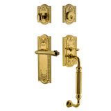 Nostalgic Warehouse Meadows Plate F Grip Handleset with Single Cylinder Deadbolt and Fleur Lever