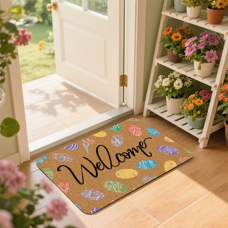 Easter Eggs Colorful Spring Welcome Doormat,24L x 36W, for Entrance Porch