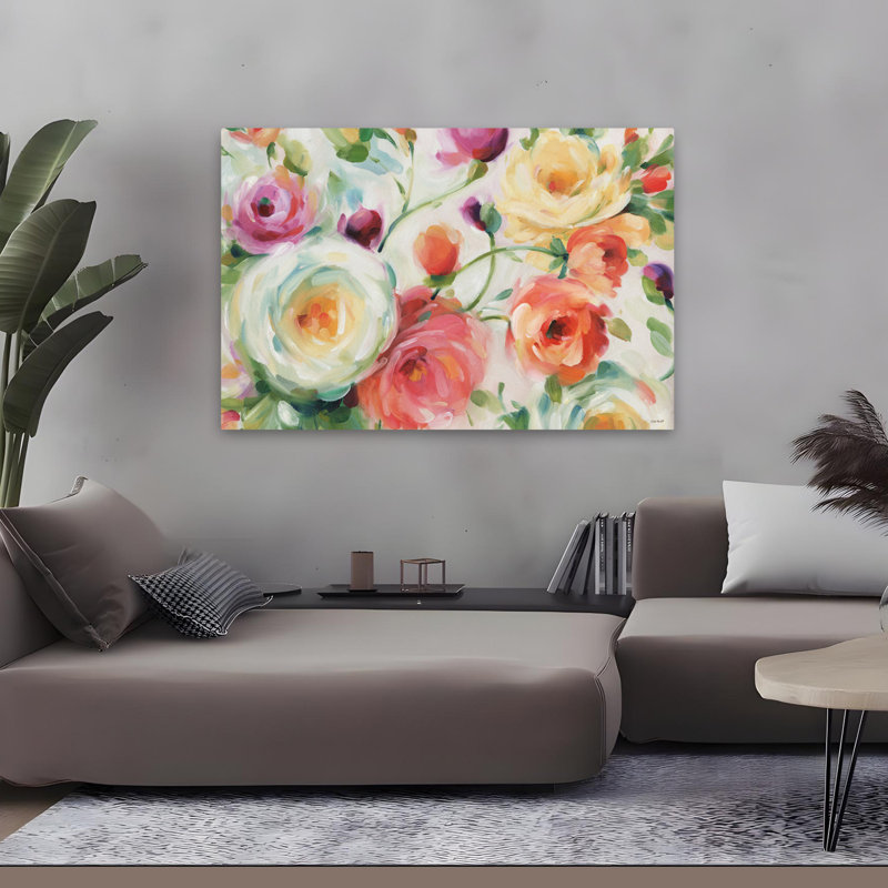 Florabundance I - fleurs florales vert orange, H 32 po x l 48 po