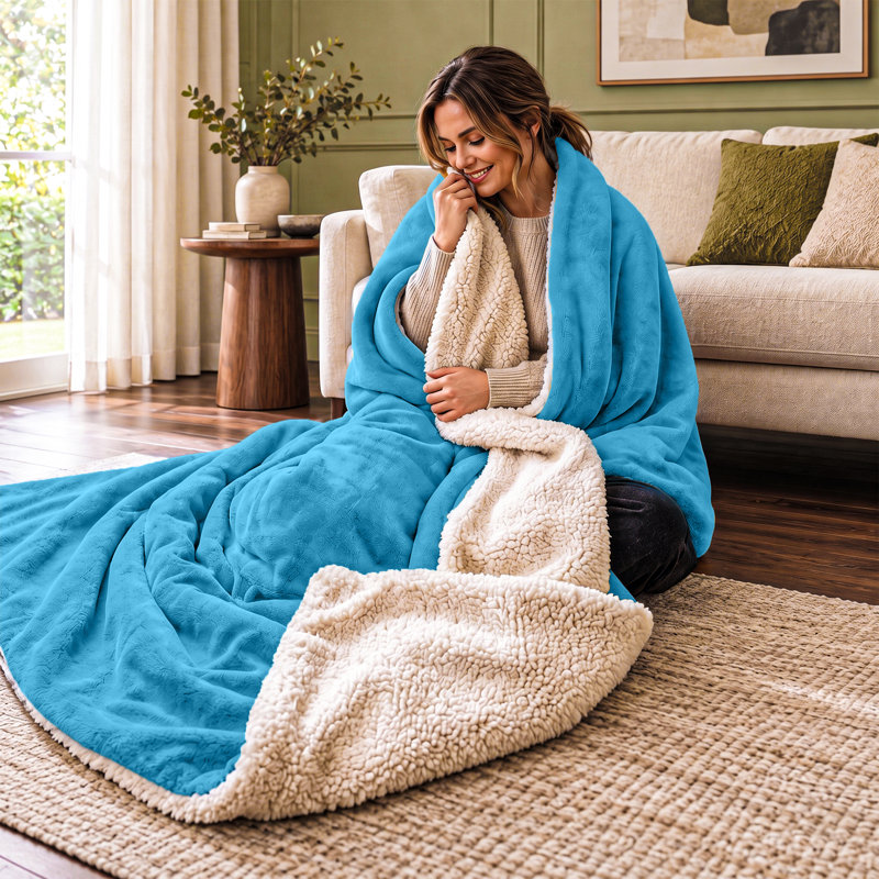 Couverture en molleton ultra doux Sherpa - réversible, chaude et moelleuse - lavable à la machine, Grand (90 x 90)