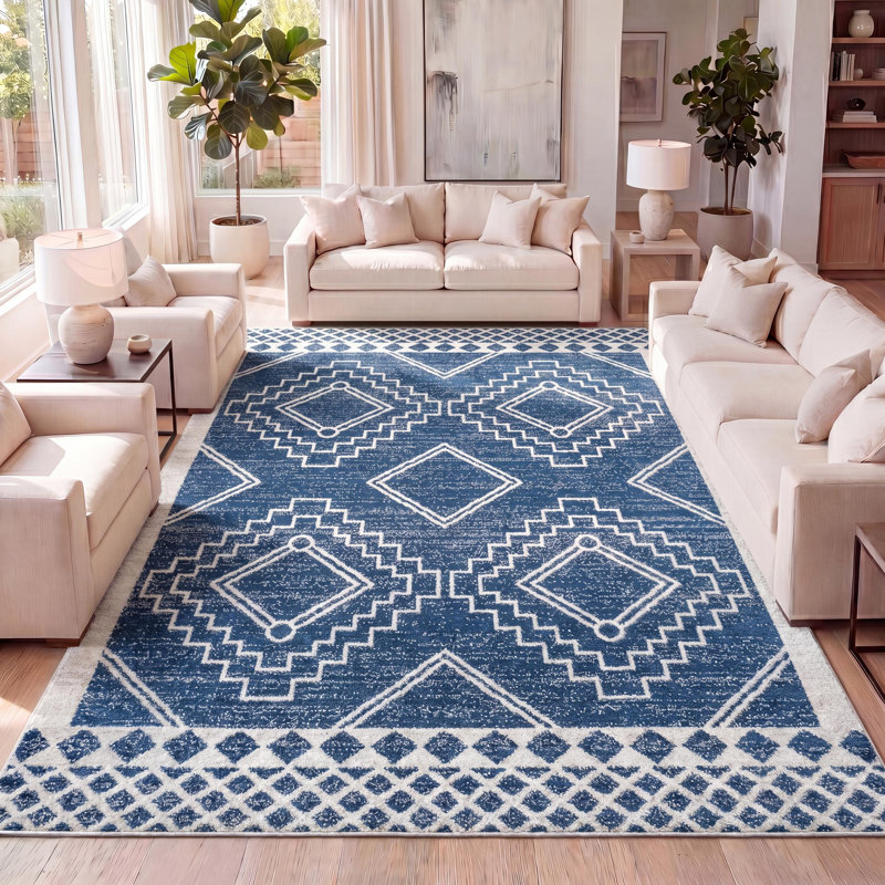 Amir Moroccan Beni Souk Navy/Ivory Rug, Rectangle 3' x 5'