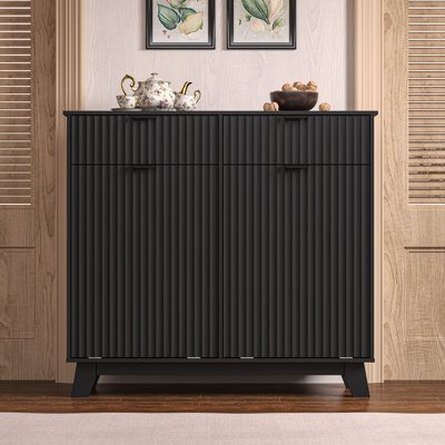 Wave Design 2-Door 2-Drawer Tilt Out Trash Cabinet, MDF Freestanding Kitchen Laundry Storage (Trash Can Not Included)