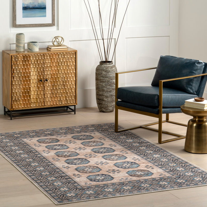 Idra Multi Medallion SplashGuard Machine Washable Area Rug, Rectangle 4' x 5'