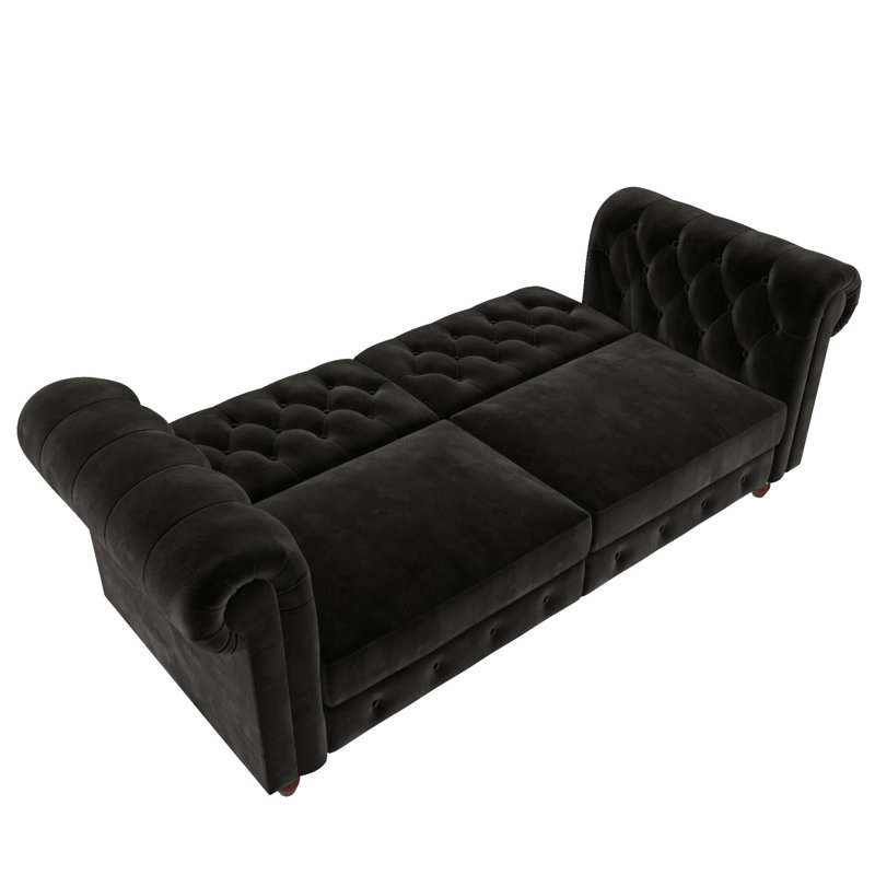 Dimmitt 3 Seater Velvet Sofa, Black Velvet