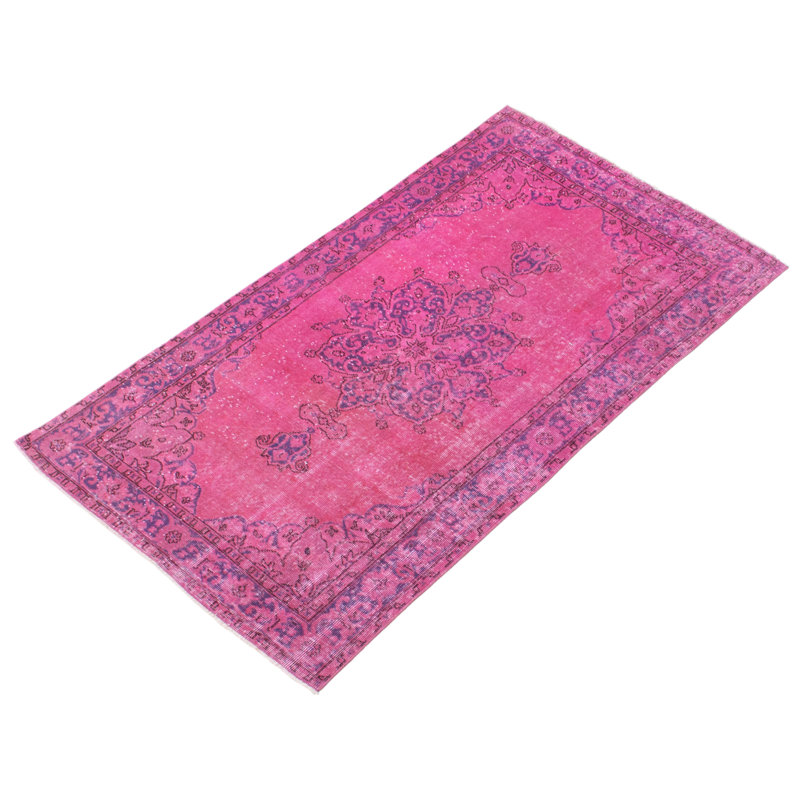 Tapis rose foncé en laine noué à la main de conception unique 2000 pi 3 pi 8 po x 6 pi 7 po Odiamehi