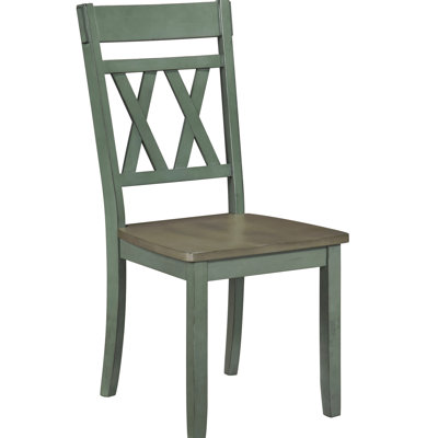 Ensemble de 2 chaises d'appoint contemporaines, finitions bleu sarcelle et gris délavé, structure en bois, dossier à double croix, charge maximale de 113 kg, dimensions : 48 x 56 cm, hauteur du siège : 46 cm