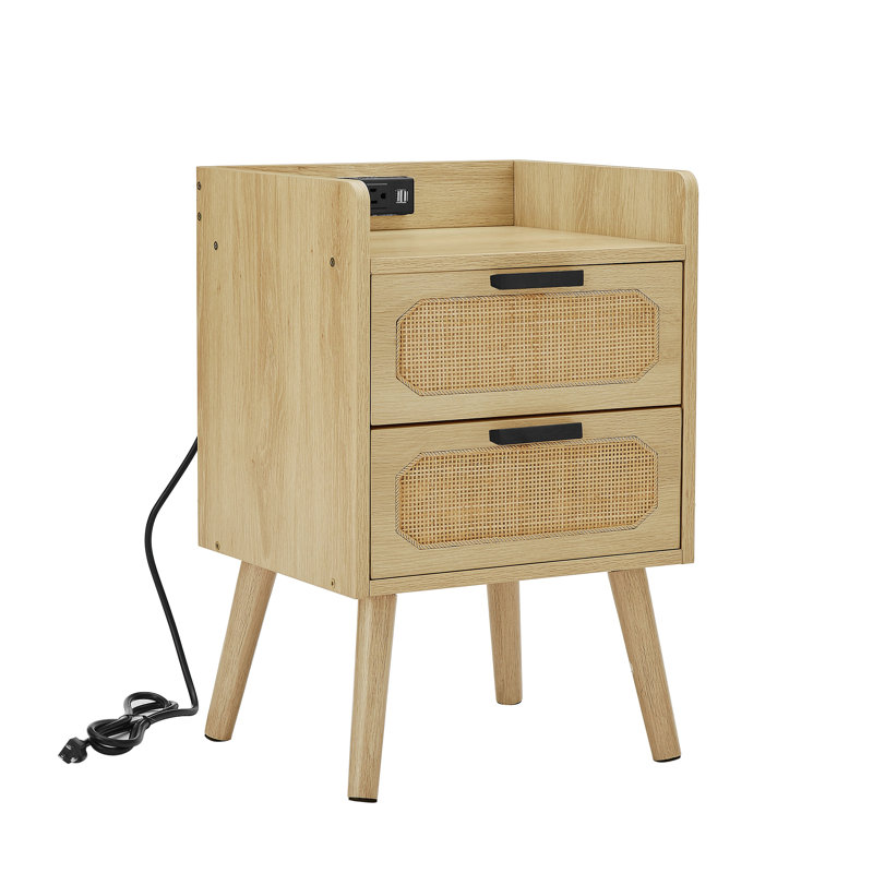 Rattan Nightstand With Socket Side Table Natural Handmade Rattan, Set Of 1 Or 2