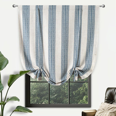 Chris Double Layer Linen Blackout Tie Up Curtains Thermal Insulated Fully Lined Vertical Striped Balloon Roman Shade Bathroom Window Adjustable Rod Pocket