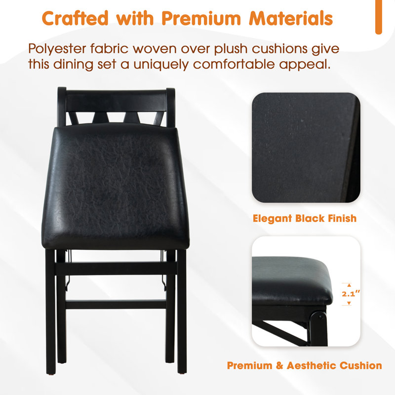 Plano Modern Dinner Chairs with PU Leather Seat, 3-X Back, Set of 2, Black Wood Finish, Black