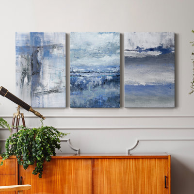 Soft Solace Indigo - 3 Piece Wrapped Canvas Painting Set
