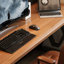Bureau noyer + bois massif rectangulaire noir + fer-1085965174