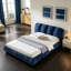 Structure de lit tapissier pour grand lit, style minimaliste moderne avec tête de lit éponge compressée dodue, velours brillant et repose-pieds robuste, matelas non inclus - bleu foncé-1322380142-1322380141