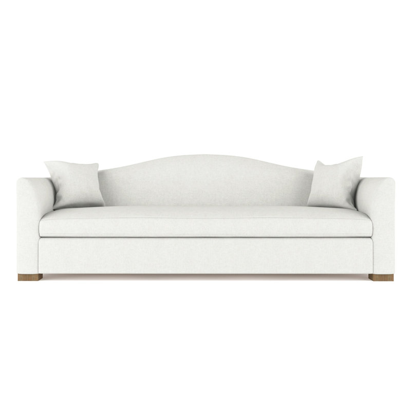 Horatio Camelback Taper Curved-Arm Sofa, 33" H x 108" W x 36" D, Weathered, Plush Velvet Blanc