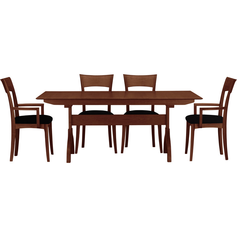 Sarah Solid Wood Top Four Leg Dining Set, Cognac Cherry, Ebony Leather