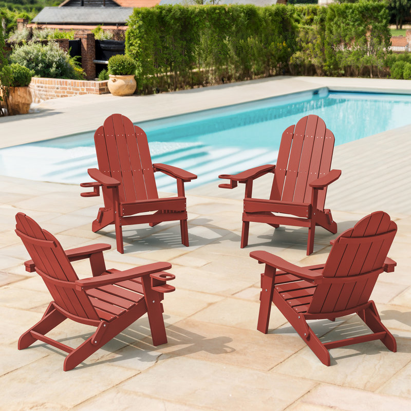 Chaise Adirondack pliante en plastique, Rouge, 4