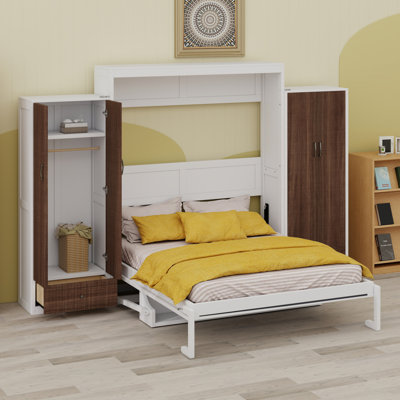 Lit escamotable avec placard, rangement à tiroirs et table pour petites pièces