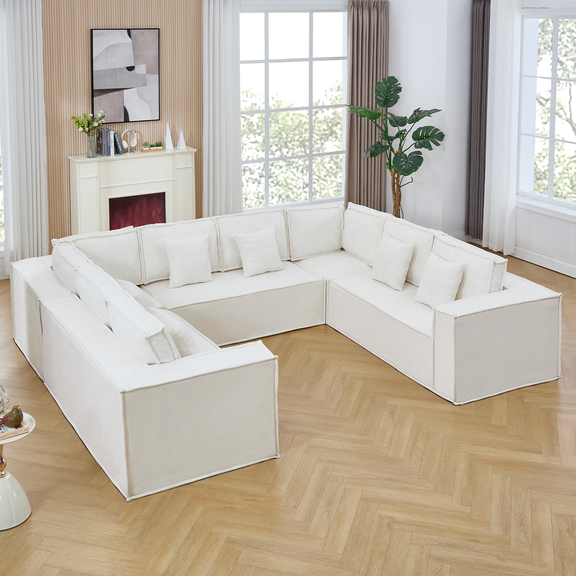 Latitude Run® 138'' Boneless Chenille U Shaped Couch, Oversized Modular ...