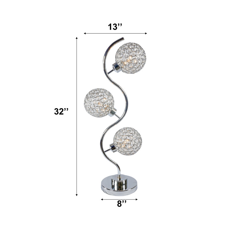 Lampe de table moderne en cristal avec un triple globe - Éclairage décoratif chromé pour le salon et la chambre à coucher