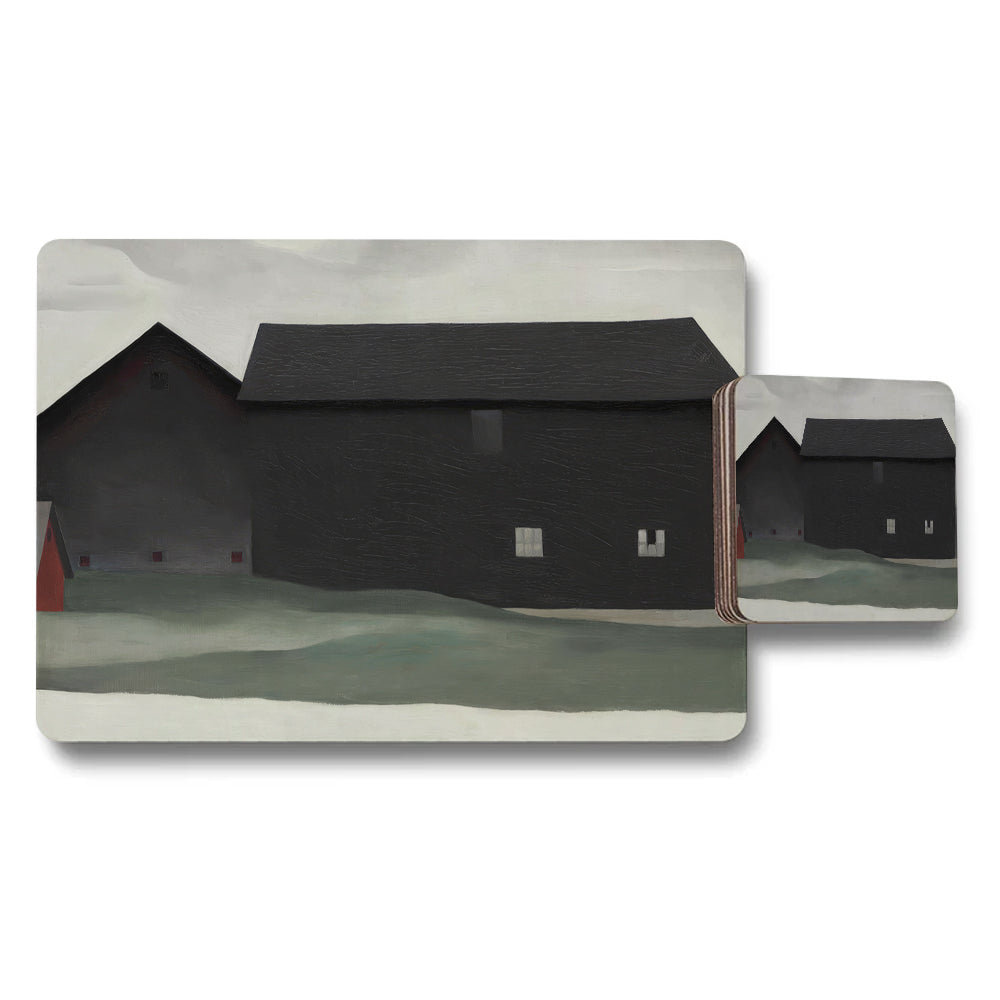 Placemat Coaster Set With Dark House Artwork Landscape