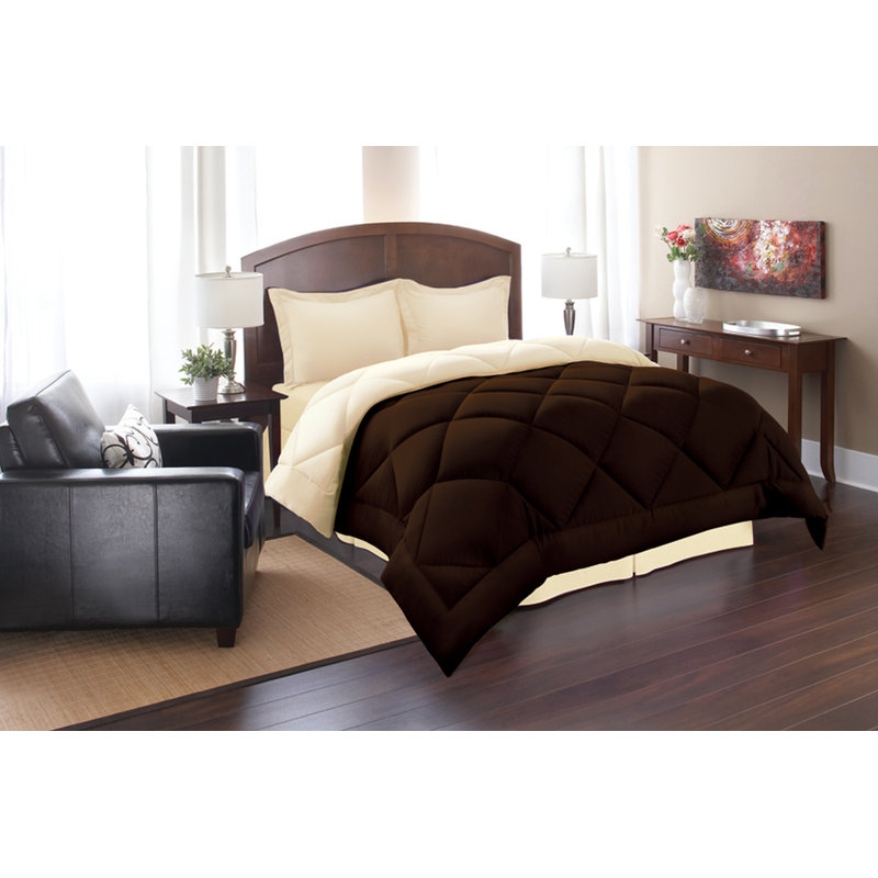 Ensemble d'édredon réversible 3 pièces, Double / grand, Marron/crème