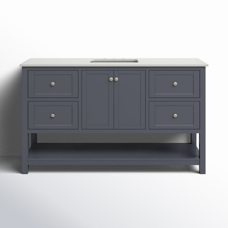 Ensemble de meuble-lavabo simple 60 po Binne, Gris marine, Blanc d'ingénierie