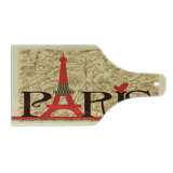 Ambesonne Vintage Tempered Glass Cutting Board Paris Eiffel Tower View Red Brown Ecru