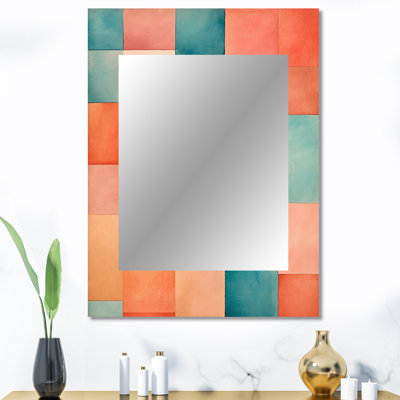 Coral Cubes Melody Shapes I - miroir décoratif décoratif de formes abstraites, grand miroir moderne, impression d'art en métal
