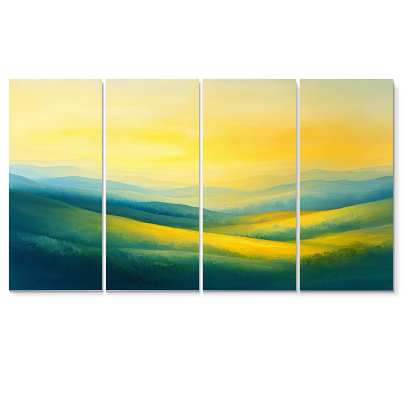 «Countryside Rolling Hills At Dawn II» - Art mural campagne - Art mural sur toile, 4, H 32 po x l 64 po