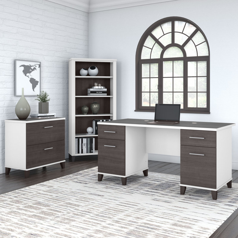 Magomed 3 Piece Computer Desk Office Set, Storm Gray/White