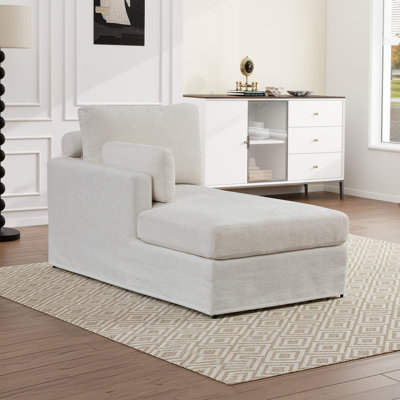 60'' Chaise Lounge Chair Indoor, Modern Upholstered Sofa Bed With Thick Cushion And Left Armrest, Chenille Fabric Leisure Recliner Chair For Living Room, Bedroom, Office
