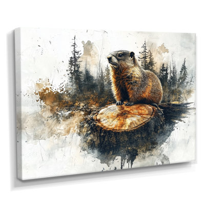 «Canadian Groundhog In Forest Landscape III» - art mural marmotte