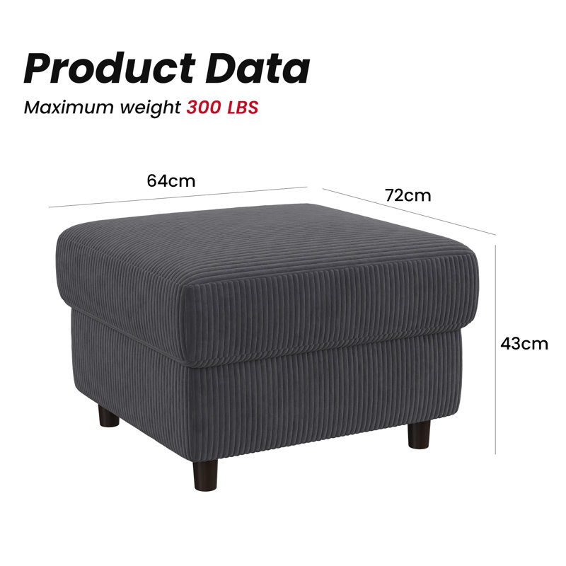 Ottoman, Grey Corduroy