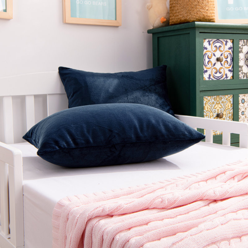 Taies d'oreiller en velours uni pour tout-petits, Bleu marine