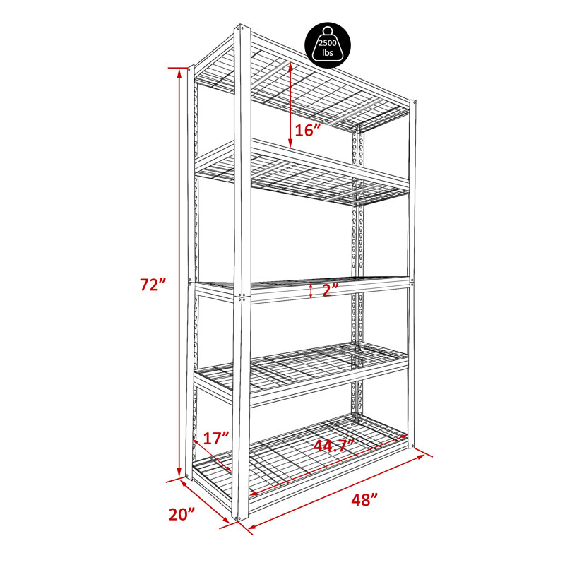 Étagère de rangement réglable en maille métallique résistante H 72 po x l 48 po x P 20 po pour tablettes de garage (ensemble de 2)