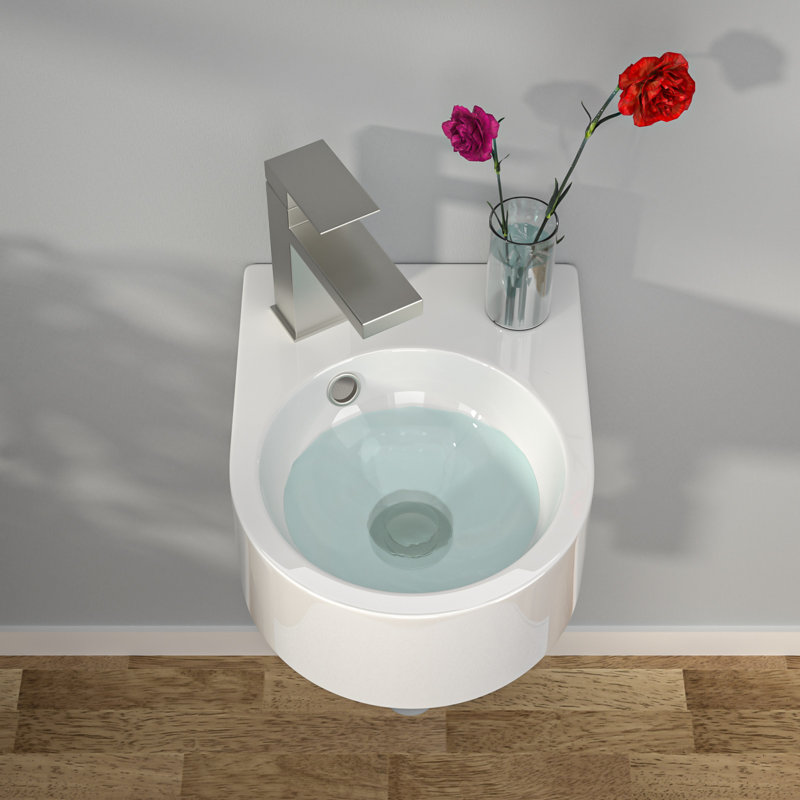 Lavabo de salle de bain mural en céramique blanc 13 po x 10 po, lavabo flottant compact avec trou de robinet, pour les petites salles de bain et salles d'eau