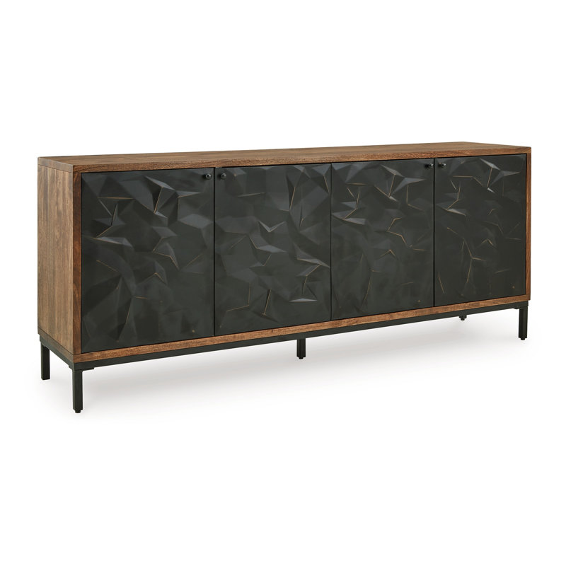 Console Anby, 4 portes, 2 tablettes, noir, bois brun 70 po