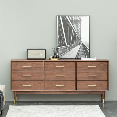 Black Walnut Storage Closet In Bedroom Solid Wood 9 -Drawer Accent Chest