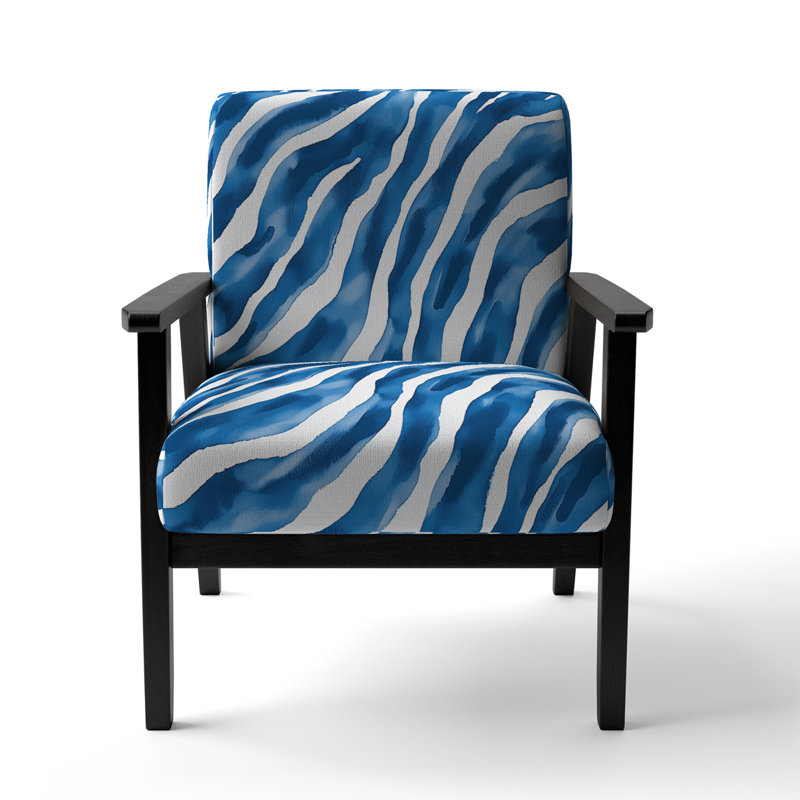 Chaise à accoudoirs rembourrée Zebra, Bleu marine/blanc, Noir