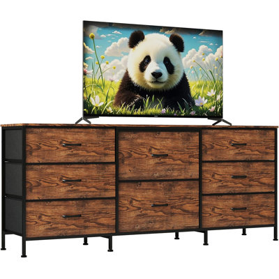 Dresser TV Stand with 8 Fabric Drawers & Solid Wood Top, Modern Storage Console for Bedroom Living Room, for 165-190.5cm TV