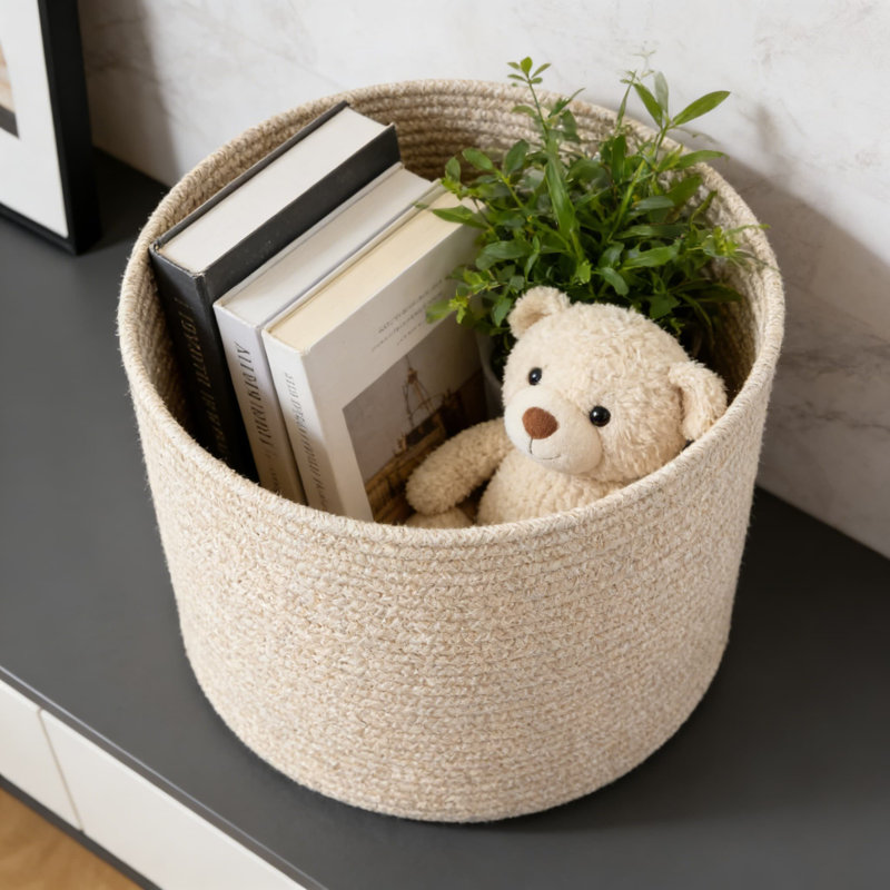 Woven Cotton Rope Storage Basket, Versatile Nursery Organizer For Laundry, Toys, Blankets, And Clothes With Hidden Handles